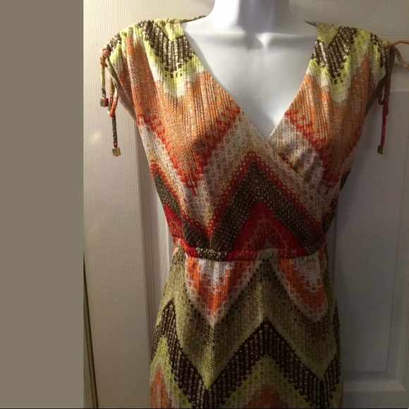 CHICO’S Tessa Chevron Maxi Summer Sun Dress Knit Colorful Crochet Green Orange - Picture 8 of 8